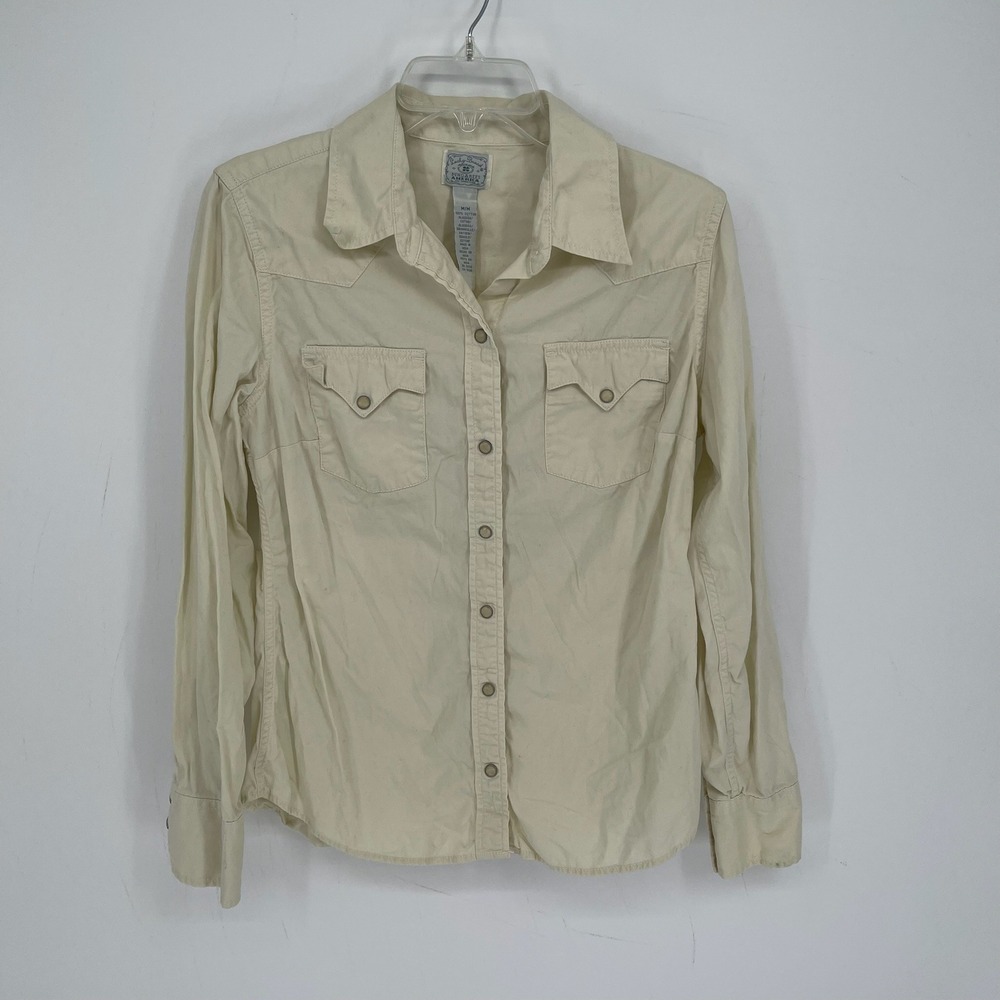Lucky Brand Women's Cream Western Snap Front Long Sleeve Shirt Size Medium